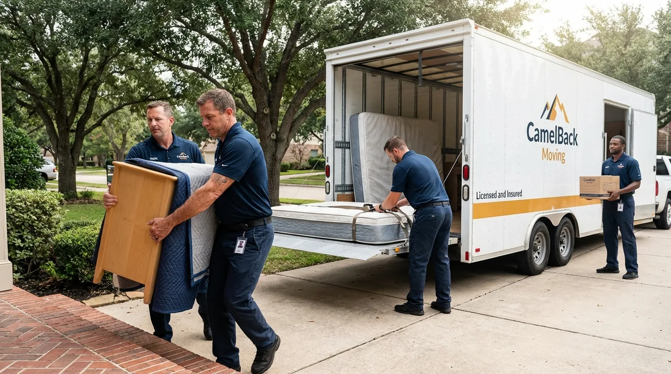 Crew loading residential truck for cross-state move from Bellingham, MA