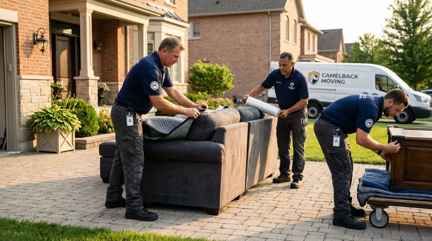 Large estate moving crew wrapping furniture in Bellingham, MA